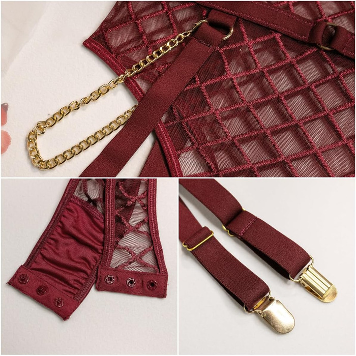 Боді-комбінезон жіночий мереживний SINROYEE з шкіряними вставками, червоний, розмір XL