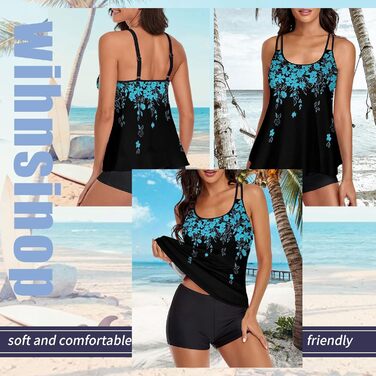 Tankini жіночий купальник з шортами, двочастинний комплект, літній, елегантний, синій. Ідеальний для пляжу та відпочинку.