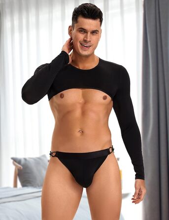 Костюм для чоловіків Ohmydear: сексуальна спідниця з довгим рукавом з шовку та шорти, чорний, XL