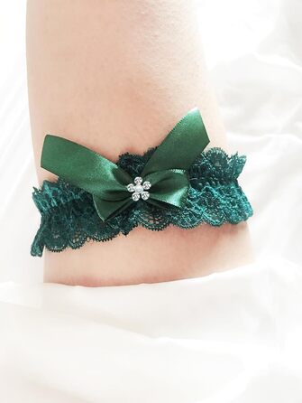 Стрічка на ногу мереживна LeJulyeekay для нареченої, весілля, темно-зелена