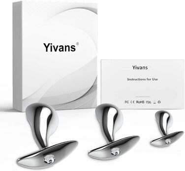 Набір анальних пробок Yivans (24мм, 29мм, 36мм) з металу, кристали, діаманти, для пар, жінок та чоловіків