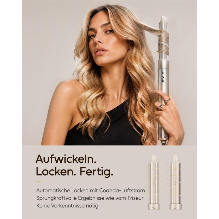 Мультистайлер 6 в 1 7MAGIC Airstyler: іонний фен, автоматичний стайлер для локонів та щітка для вирівнювання волосся, ефект Коанда, колір Champagne Gold