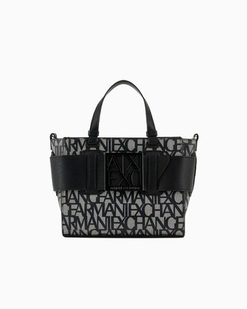 Сумка крос-боді Armani Exchange з логотипом, бежево-чорна, універсальний розмір