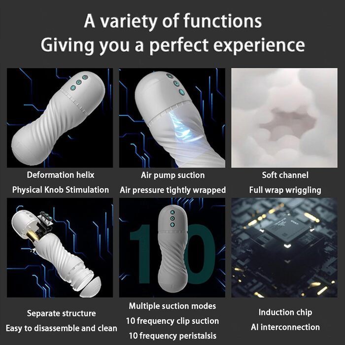 Електричний масажер для чоловіків з 10 режимами вібрації та 10 режимами всмоктування. Масажер для статевого члена з 3D силікону. Іграшка для дорослих