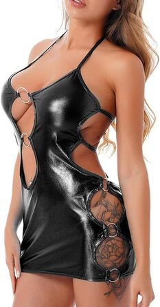 Чорна сукня з еластичної шкіри (латексу) для вечірок та клубів, великі розміри S-M