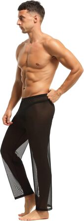 Чоловічі прозорі штани з сітки, нічна сорочка, спідня білизна, штани з нейлону, чоловічі мереживні штани, довгі прозорі штани, чоловічі штани з сітки, штани з тонкої сітки з тюлю, чорний