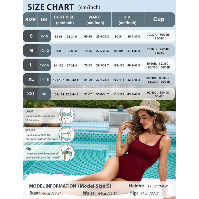 Одноцільний купальник Vancavoo з пуш-ап, шнуруванням та відкритим спиною (XXL, Бордовий)