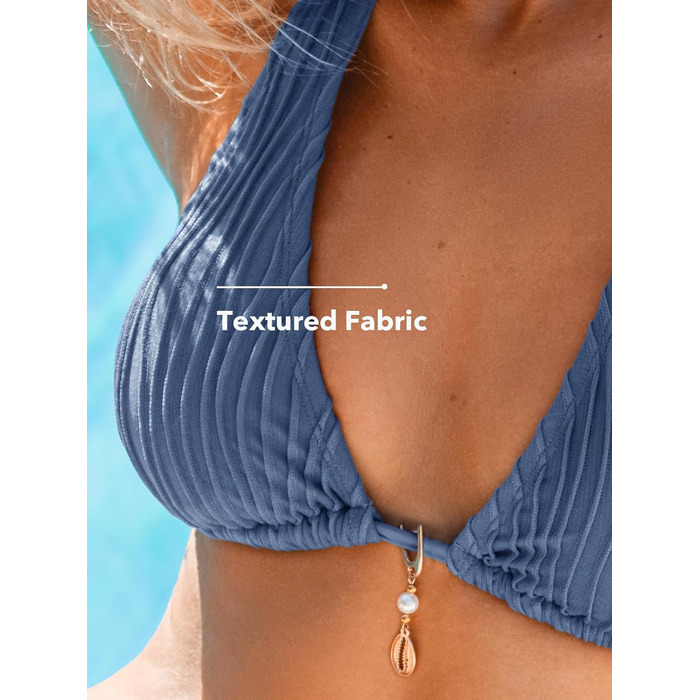 CUPSHE БІКІНІ Сет: V-подібний виріз, зав'язки, низька талія, мереживо, двочастинний купальник, блакитний