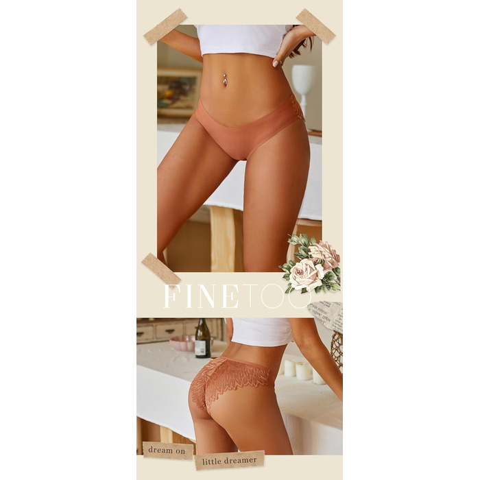 Набір трусів FINETOO Seamess Sips: 6 шт. мереживних гіпстерів для жінок, сексуальний V-подібний крій, S-X