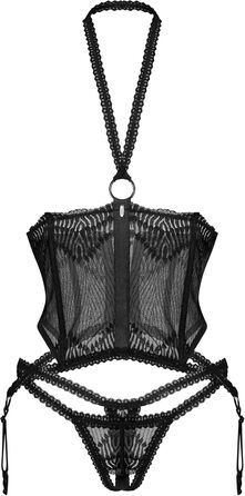 Сексуальний жіночий комплект нижньої білизни Selente Love & Fun: корсет, стрінги та шовкова маска для очей, виготовлено в ЄС. Червоний бюстгальтер з кісточками (L-XL, чорний з відкритим декольте)