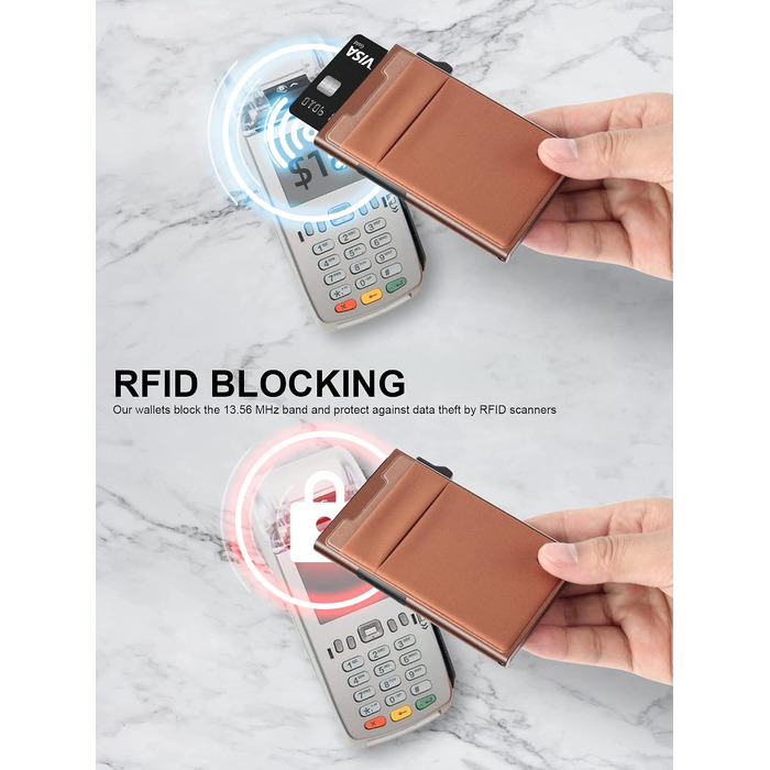 Мінімалістичний RFID гаманець-картхолдер TOYFID з функцією Pop-up, тонкий портмоне для кредитних карток та монет, коричневий