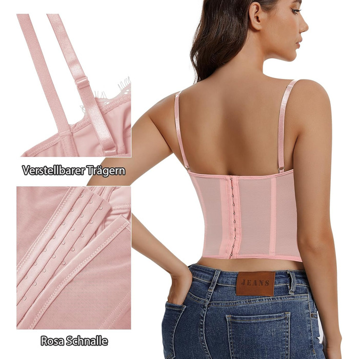 Корсетний топ для жінок з повним бюстом, корсаж з бретелями, сексуальний топ-кроп (Рожевий, XL)