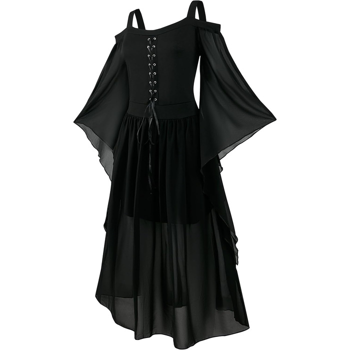 Костюм Ренесанс для жінок: середньовічне плаття з рукавами-трубами, готичне максі, для карнавалу, Хелловіну, вечірки, чорний