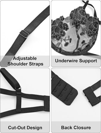 Сексуальна жіноча білизна Maeau: комплект бюстгальтера та танга з мереживом, мережаний прозорий трусики, пуш-ап, чорний, S-XL