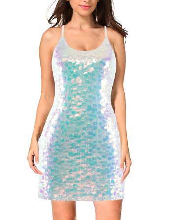 Сукня жіноча класична приталена з паєтками, на тонких бретелях, з V-подібним вирізом та рукавами-танкетопами (M, великий білий з райдужним візерунком)