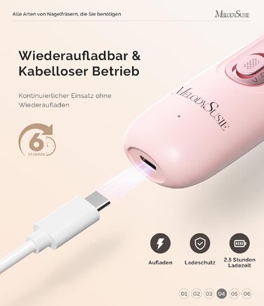 Професійний набір для педикюру MelodySusie PC760G: електричний апарат для манікюру та педикюру 8 в 1, бездротовий нігтевий фрезер з 5 швидкостями та LED-підсвіткою (Колір: Рожевий)