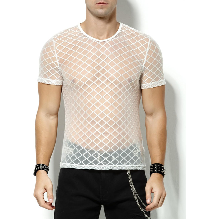 Мускульна футболка з короткими рукавами Casey Kevin Herren, сітка, мереживо, сітчаста сорочка для чоловіків (S, A2-білий)
