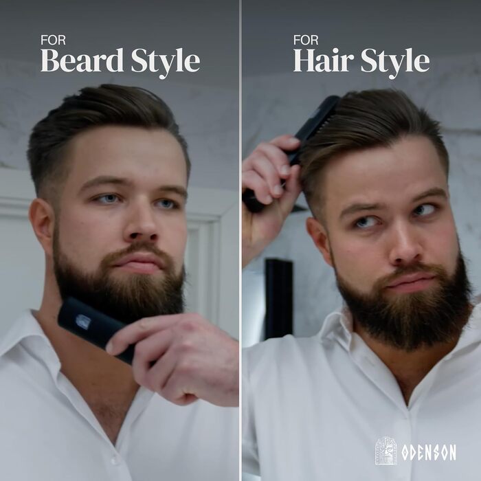 Випрямляч для бороди Odenson Beard Forger – бездротовий підігрівальний гребінець для догляду за бородою, 4 температурні режими, акумуляторний
