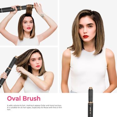 Мультифункціональний стайлер для волосся 7 в 1 Atopskins Airstyler Pro: фен з дифузором, круглі щітки, випрямляч та плойка для локонів Beach Waves, чорно-золотий