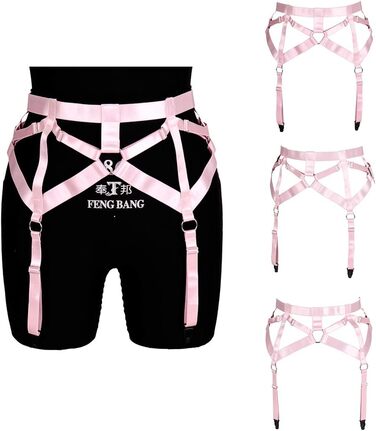 Жіночий пояс-петля з 4 кліпсами, пояс-стрінг, шкарпетки в стилі Харадзюку, універсальний розмір, рожевий