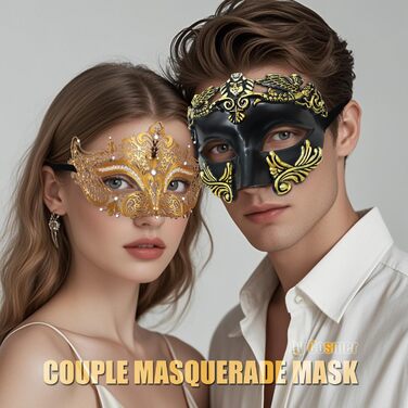 Маскарадні маски для жінок та чоловіків, пара, венеціанська маска, римсько-грецька маска для Хелловіну, костюм, вечірка, бал (набір Золота Сова)