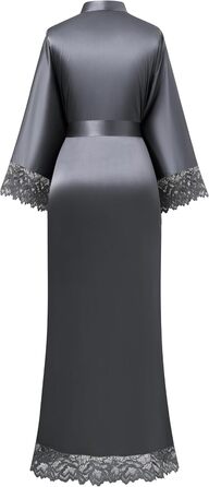 Халат жіночий Babeyond довгий/короткий однотонний з мереживом, атласний, шовковий, кімоно, для дому, літній, сріблясто-сірий