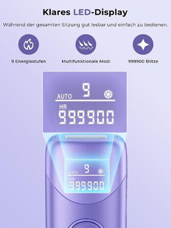 IPL-епілятор для жінок та чоловіків з функцією охолодження, лазерна епіляція з 9 рівнями енергії, 999 900 спалахів та червоним світлом 600 нм для обличчя та тіла (Фіолетовий)