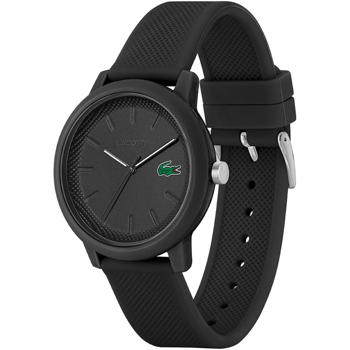 Аналоговий кварцовий годинник Lacoste 12.12 унісекс, чорний, силіконовий ремінець з текстурою Petit Piqué