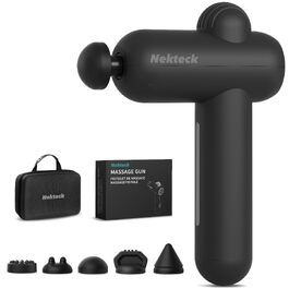 Перкусійний масажний пістолет Nekteck для спортсменів, ручний глибокий масажер м'язів з 5 рівнями швидкості та 6 насадками, темно-сірий
