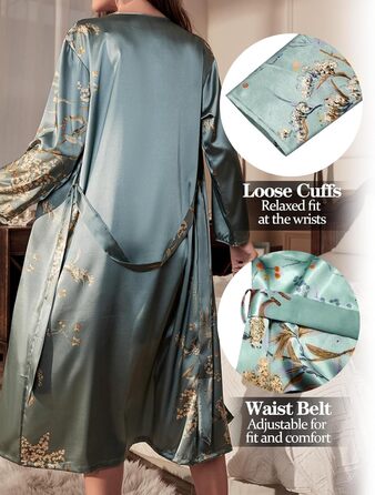 Халат жіночий шовковий сатиновий FEOYA, халат для дому, вечірній, весільний, зелений, розмір L