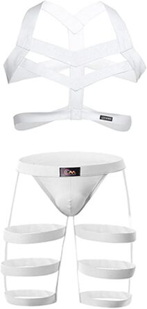 Сексуальний чоловічий комплект для сну: пояс для грудей, стрінги, шкарпетки, гольфи, труси, танга, низька посадка. Універсальний розмір (білий)