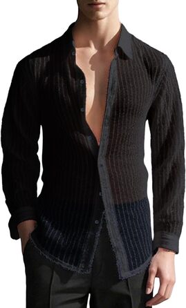 Чоловіча сітчаста сорочка Foweknow: прозора мереживна білизна з паєтками, під сорочку, біле (XL, чорне)