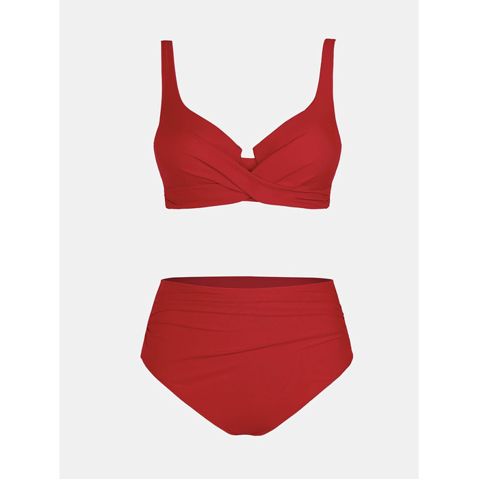 CUPSHE Бікіні жіночий комплект: зав'язування, перехрещення, пуш-ап, висока талія, двочастинний купальник, червоний, розмір XL