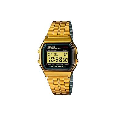 Класичний унісекс годинник Casio Collection Retro A158WEA (Золотистий/Чорний) на сталевому браслеті