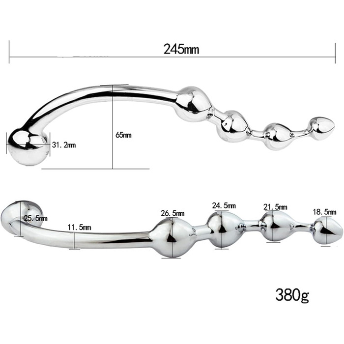 Анальний масажер з подвійною головкою HeYie - анальні перлини, вигин, сталь, для чоловіків та жінок