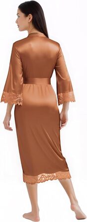 Халат жіночий довгий/короткий однотонний з мереживом, атласний, стиль кімоно, халат для дому, літній, універсальний розмір (карамель)