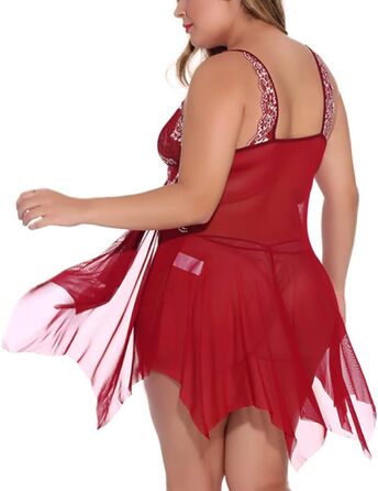 Жіноча нічна сорочка Babydoll з V-подібним вирізом, прозора сітка, передня застібка, нічна сорочка для дому, (Каштанове, 3XL)