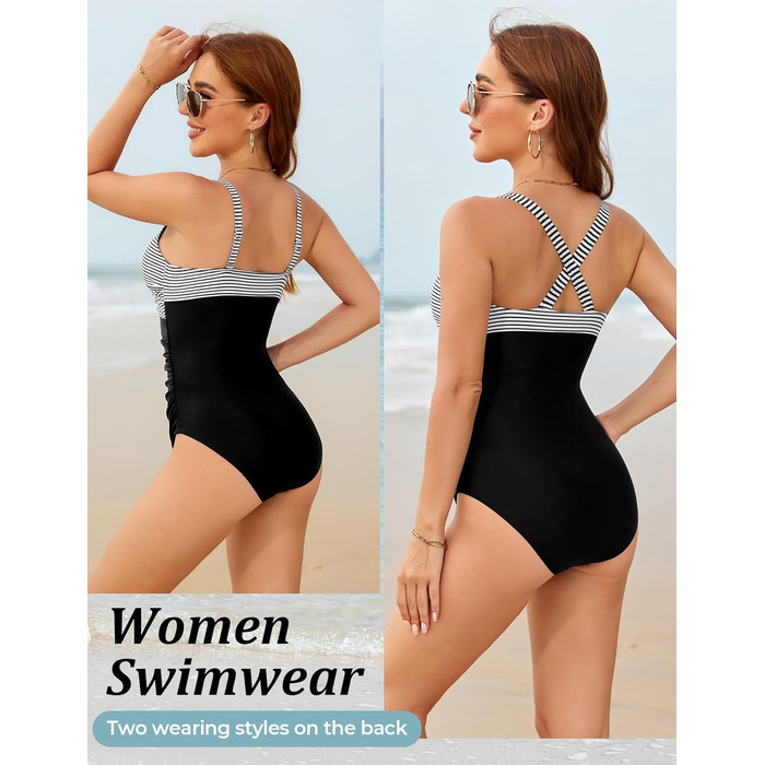 Купальник жіночий суцільний з V-подібним вирізом Push Up, купальник монокіні, ретро стиль, великі розміри (A, M)