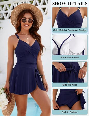 Купальник жіночий Badeanzug Damen з V-подібним вирізом, push-up, суцільний, для схуднення, пляжний, літній (темно-синій, S)