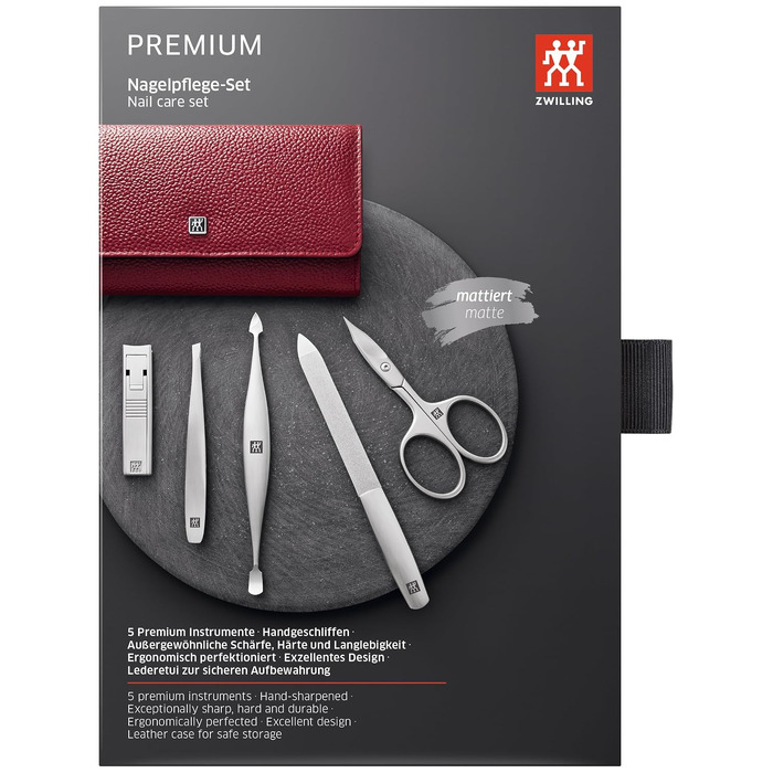Манікюрний набір ZWILLING Premium з ножицями для нігтів та кутикули, 5 предметів, червоний