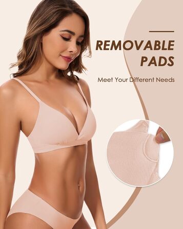 Трикутник бюстгальтер WOWENY без кісточок, бралетт, безшовний, з м'якими чашечками, для топу, бюстгальтер V-подібного вирізу, з подовжувачем, бежевий, розмір S