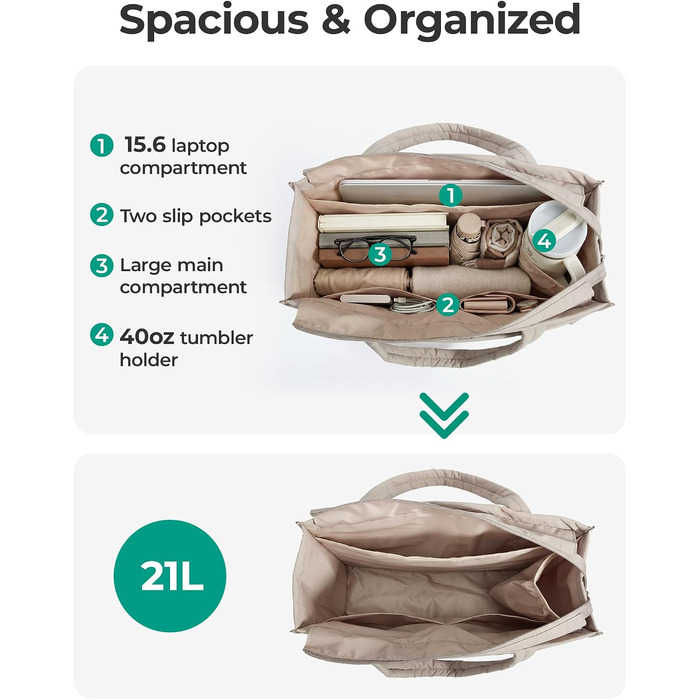 Жіноча сумка-шопер Bagsmart Puffer 21Л для ноутбука 15.6