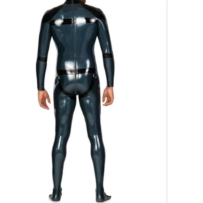 Комбінезон чоловічий з латексу TIANXIAOQWE, темно-синій, для вечірок та ролевих ігор, з чорною обробкою, 0,4 мм, розміри S-7XL