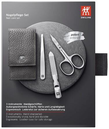 Набір для манікюру та педикюру ZWILLING (3 предмети), полірована нержавіюча сталь, шкіряний футляр, антрацит