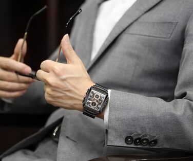 Чоловічий наручний годинник OLEVS Chronograph з шкіряним ремінцем, японський кварцовий механізм, водонепроникний, класичний елегантний стиль (модель 2958, чорний)