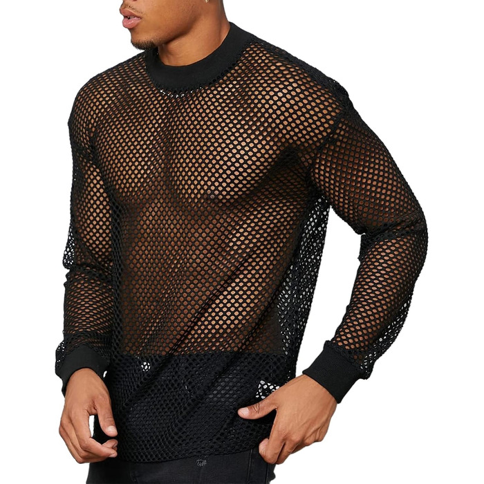 Чоловіча сітчаста футболка з ефектом мережива, довгі рукави, S-4XL, 2 XXL