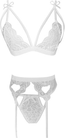 Жіночий комплект спідньої білизни з корсетом, стрінгами, високою талією, бюстгальтером push-up та мереживом. Ідеальний для свята Валентина. Білий, розмір XXL