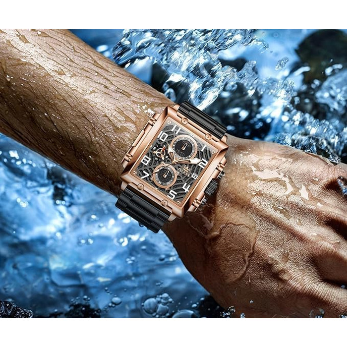 Чоловічий наручний годинник OLEVS Chronograph — класичний кварцовий годинник зі шкіряним ремінцем, водонепроникний, з календарем (Чорний/Розове золото, 2958)