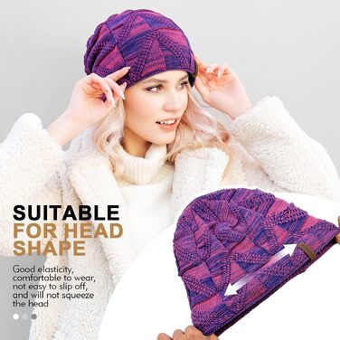 В'язана шапка-біні HAMUNI унісекс, дихаюча slouch beanie для жінок та чоловіків (Фіолетова)