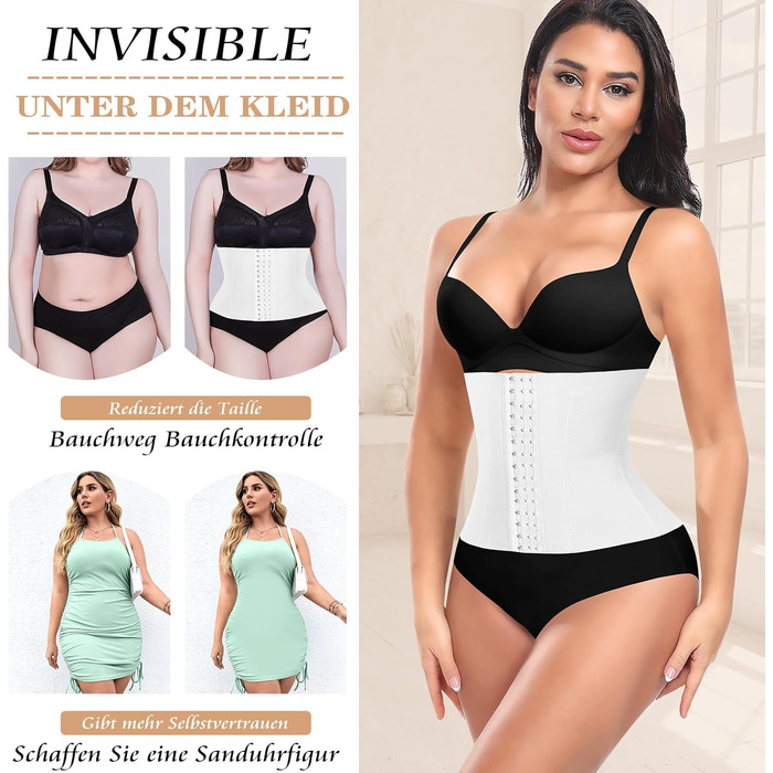 Корсет для талії жіночий, вашіння живота, модель Mieder, корсаж Shapewear, з 3 рядами гачків, 7 сталевих кісток, білий, 24.5 см, XXL